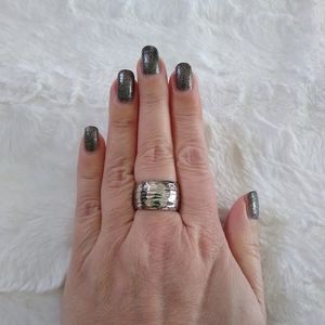 New Stainless Steel Wide Hammered Ring